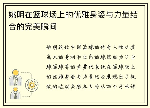 姚明在篮球场上的优雅身姿与力量结合的完美瞬间